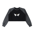 Raw-Hem Color-Block Raglan Crop Sweatshirt